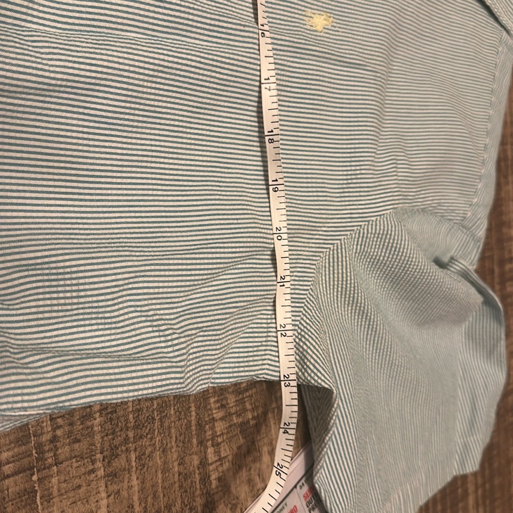 Mens Polo Ralph Lauren Short Sleeve Seersucker Green White Button Shirt SS large - Picture 7 of 9